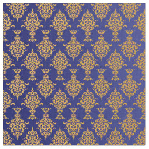 Damask Gold on Royal Blue Fabric