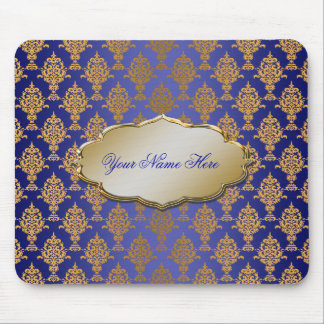Damask Gold on Royal Blue Mouse Mat