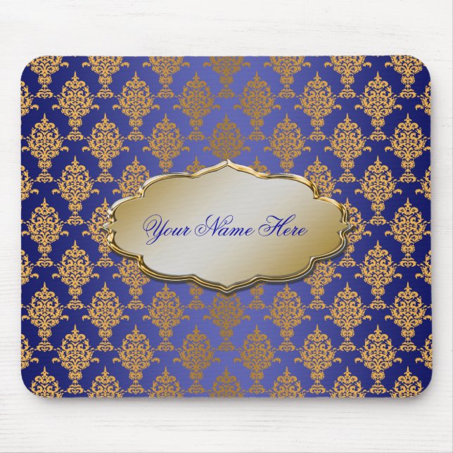 Damask Gold on Royal Blue Mouse Mat (Front)