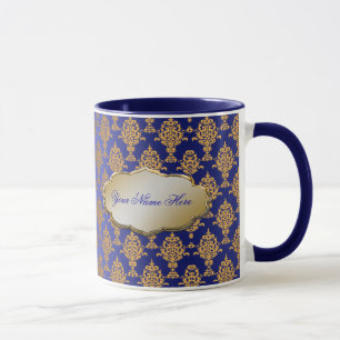Damask Gold on Royal Blue Mug