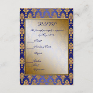 Damask Gold on Royal Blue Shine RSVP Card