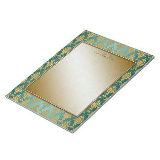 Damask Gold on Teal Green Borders Notepad