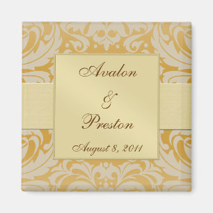 Damask Gold Ribbon Gold Save The Date Magnet