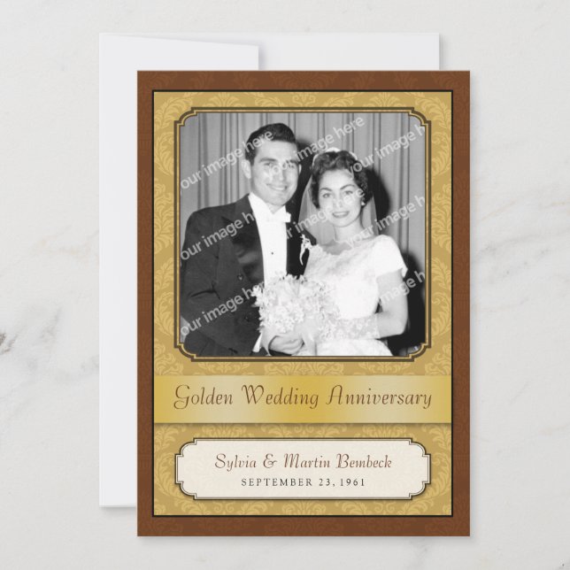 Damask Golden 50th Anniversary Party Invitation (Front)