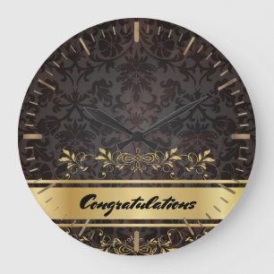 Damask Golden Design Custom Monogram Template Large Clock
