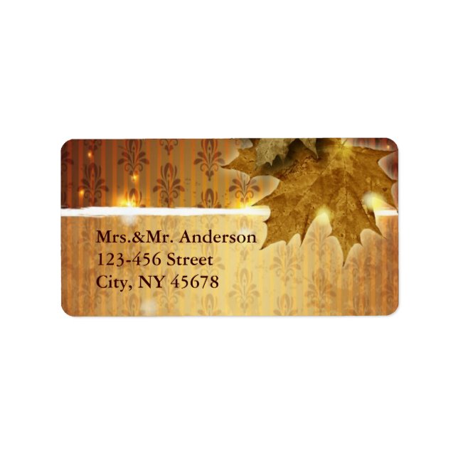 Damask Golden Leaves Fall Wedding Address Labels (Front)