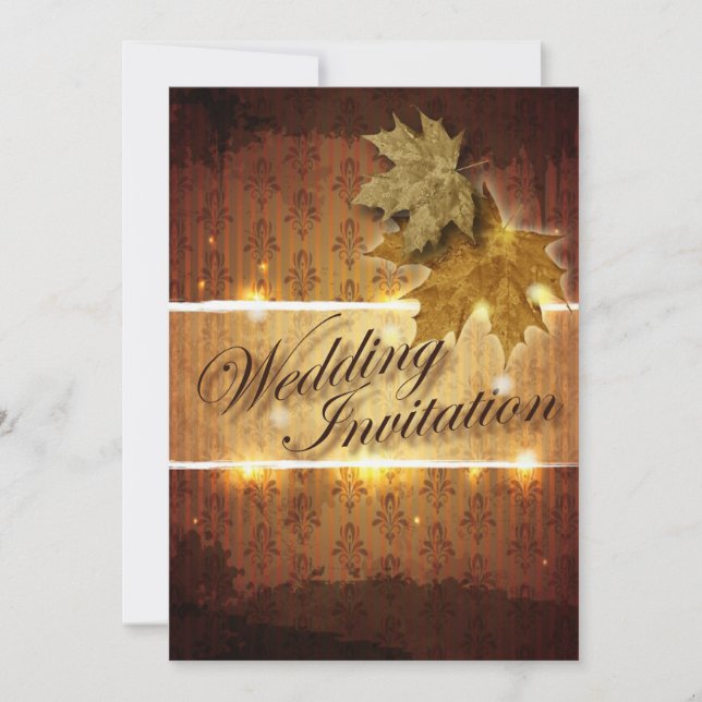 Damask Golden Leaves Fall Wedding invitation (Front)