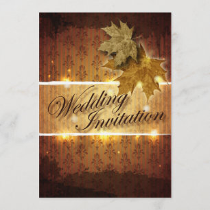 Damask Golden Leaves Fall Wedding invitation
