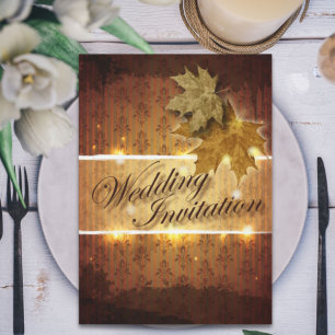 Damask Golden Leaves Fall Wedding invitation