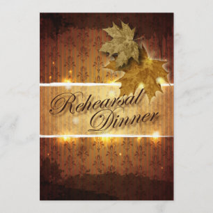 Damask Golden Leaves Rehearsal Dinner Invitation