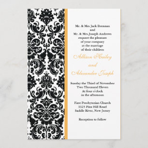 Damask Golden Yellow accent Wedding Invitation