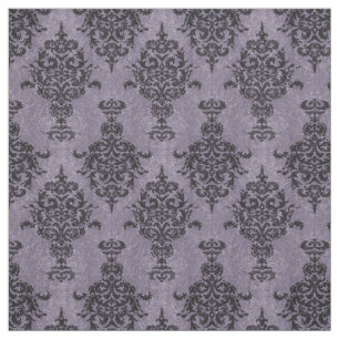 Damask Gothic Black on Purple Stone Fabric