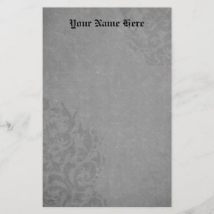 Damask Gothic Grey Scrolls Stationery