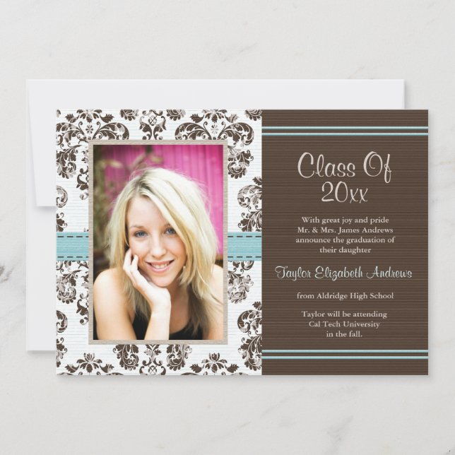 Damask Graduation Photo Announcement Invitations (Front)