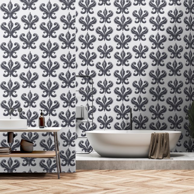 Damask Graphite Wallpaper (Bathroom)