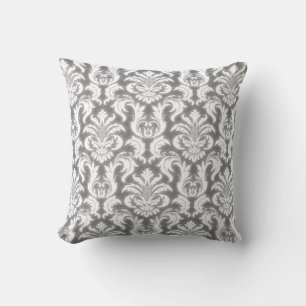 Damask Gray White Elegant Velvet Lux Cushion