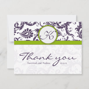 Damask Green & Lapis Purple Wedding Thank You