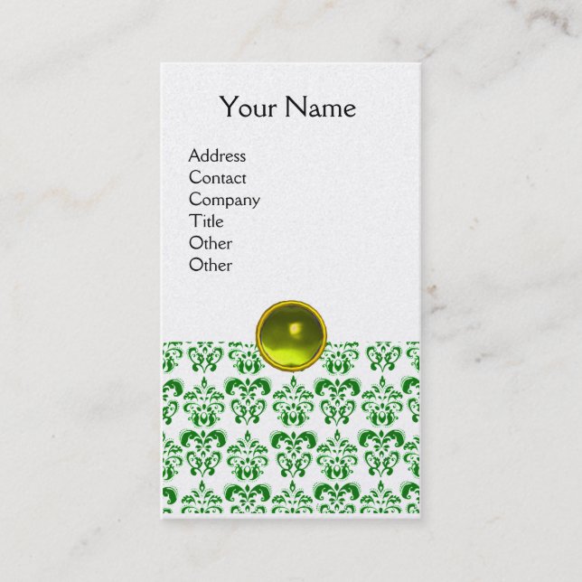 DAMASK GREEN MONOGRAM gem yellow platinum Business Card (Front)