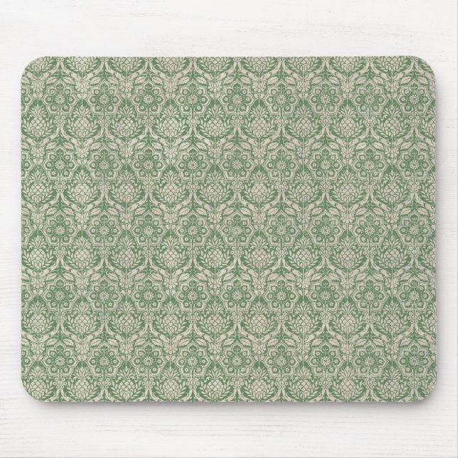 Damask Green Pattern Mouse Mat (Front)