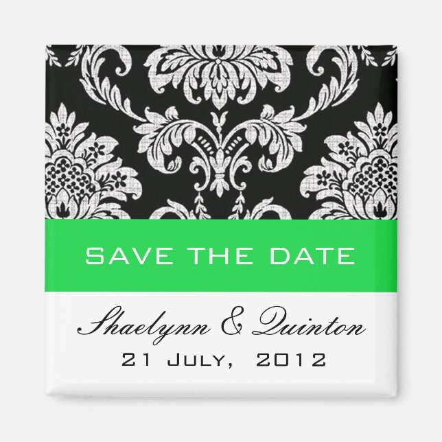 Damask Green Save the Date Wedding Announcement Magnet (Front)