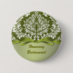 Damask green Wedding Honorary Bridesmaid 6 Cm Round Badge