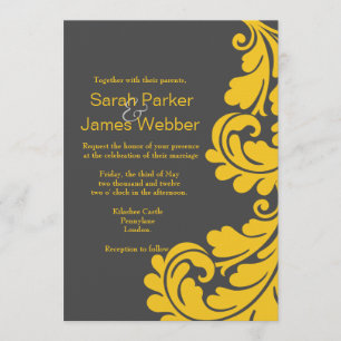 Damask grey and yellow Modern Wedding invitations