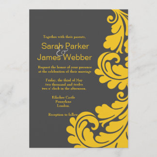 Damask grey and yellow Modern Wedding invitations
