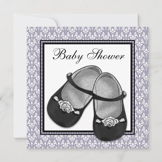 Damask Grey Purple Lavender Baby Shower Invitation (Front)