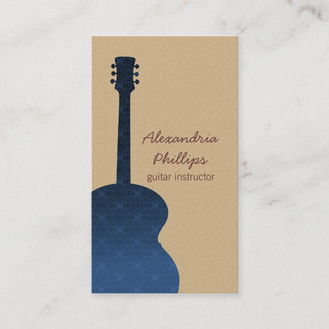 Damask Guitar Music Business Card, Blue Business Card (Front)
