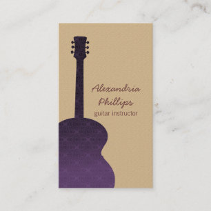 Damask Guitar Music Business Card, Purple Card