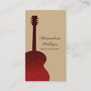 Damask Guitar Music Business Card, Red Card