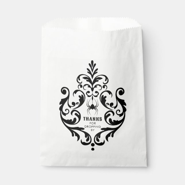 Damask Halloween Spider | Thanks For Dropping By Favour Bags (Front)