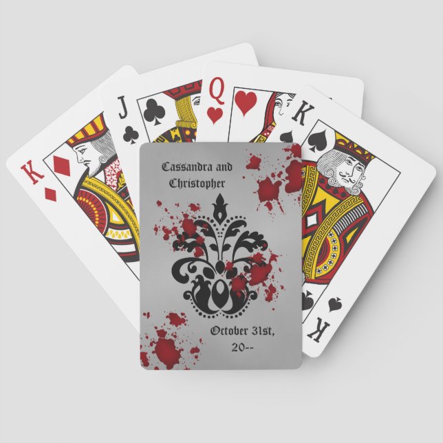 Damask Halloween wedding Playing Cards (Back)