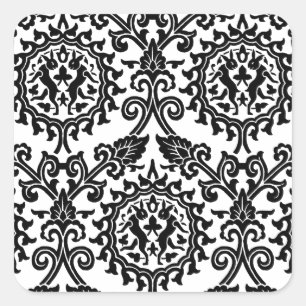 Damask Hare Pattern Square Sticker