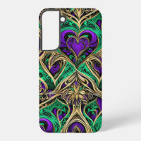 Damask Hearts & Flowers Gold Purple Black Emerald