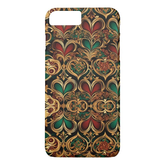 Damask Hearts Gold Black Crimson Emerald Case-Mate iPhone Case (Back)