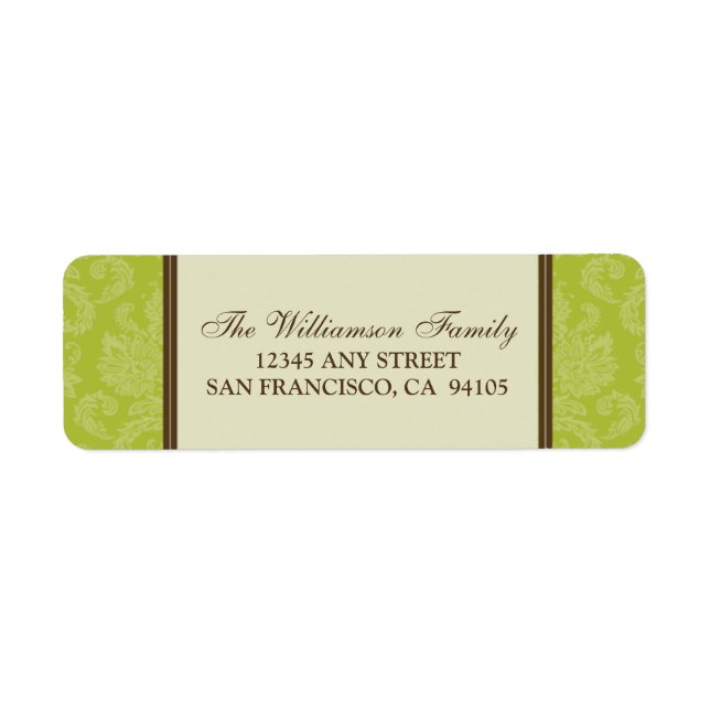 Damask Holiday Return Address Labels (lime) (Front)