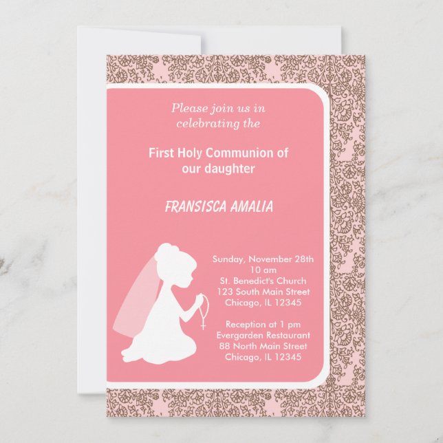 Damask Holy Communion Invitation (Front)