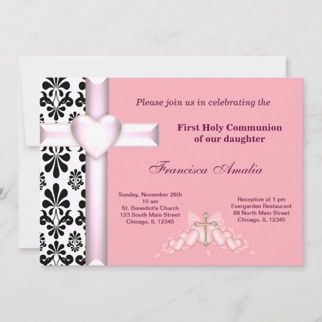Damask Holy Communion Invitation (Front)