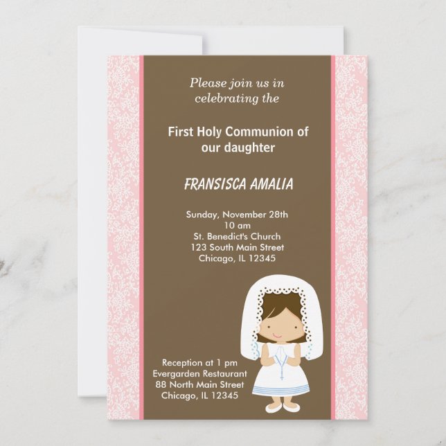 Damask Holy Communion Invitation (Front)