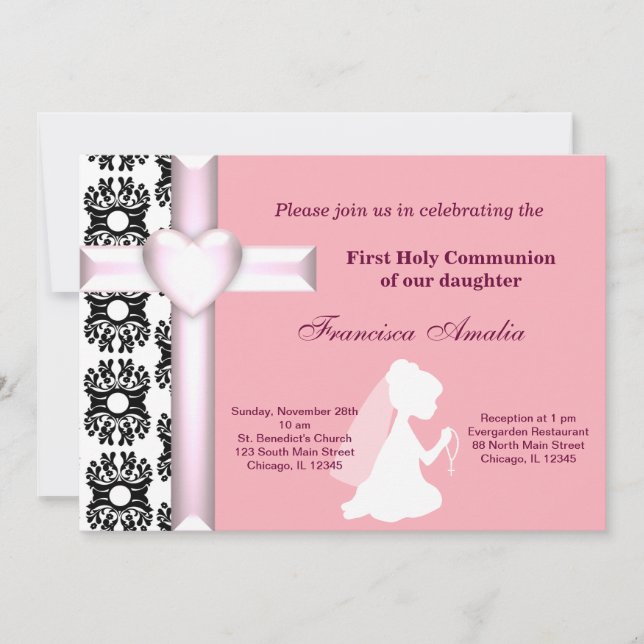 Damask Holy Communion Invitation (Front)