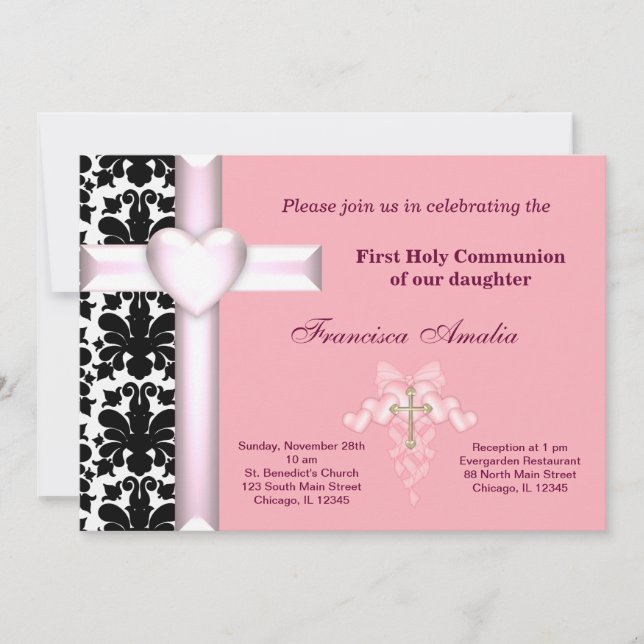 Damask Holy Communion Invitation (Front)