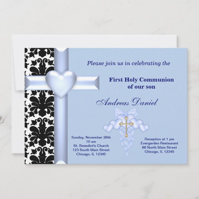 Damask Holy Communion Invitation (Front)