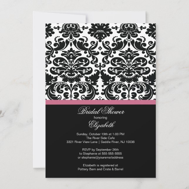 Damask Honeysuckle Pink Bridal Shower Invitation (Front)