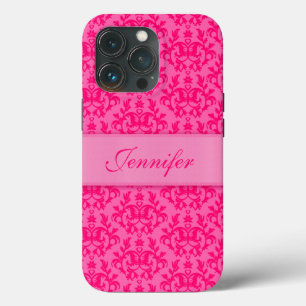 Damask hot pink patterned custom name case