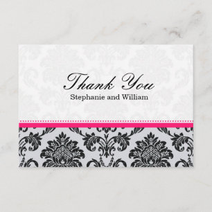 Damask Hot Pink Wedding Thank You Card