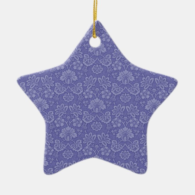 Damask in Blue Ceramic Tree Decoration (Front)