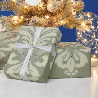 Damask in moss green wrapping paper