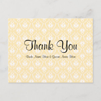 Damask in White and Cream - Tan Wedding Thank You Postcard