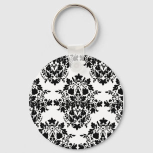 damask in White & Black Key Ring
